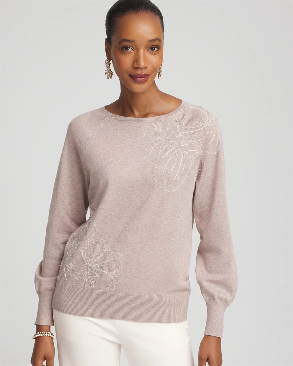 Embroidered Pull-Over Boatneck Sweater | Chico's
